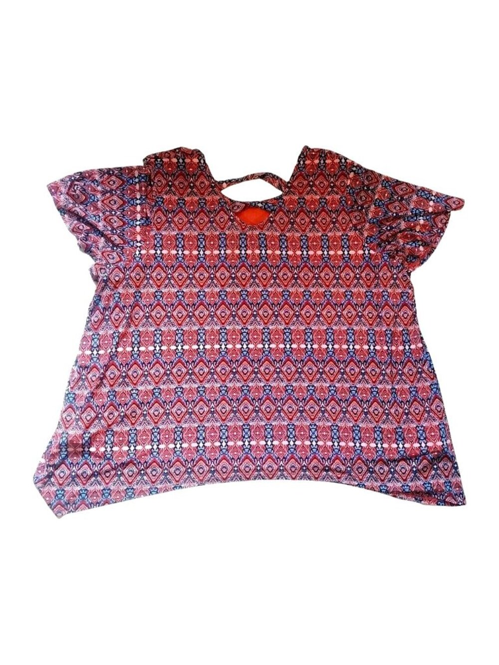 Plus Size Catherines 4X Blouse With Cutout Back Red & Blue Abstract Pattern 30/3